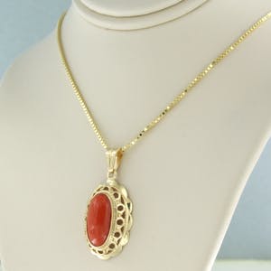 14k geelgouden collier met koraal - 44 cm lang kopen? Bied vanaf 230!