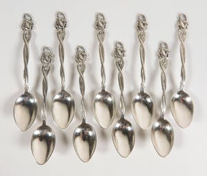 2e gehalte zilveren mokka-lepels - Gebroeders Wolffers Brussel kopen? Bied vanaf 120!