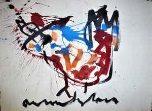 Anton Heyboer - De oer vogel kleurijke krachtige sierlijke schildering . verkocht voor € 350!