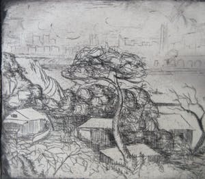 Niet of onleesbaar gesigneerd - Miniatuur pentekening van een heuvellandschap kopen? Bied vanaf 1!