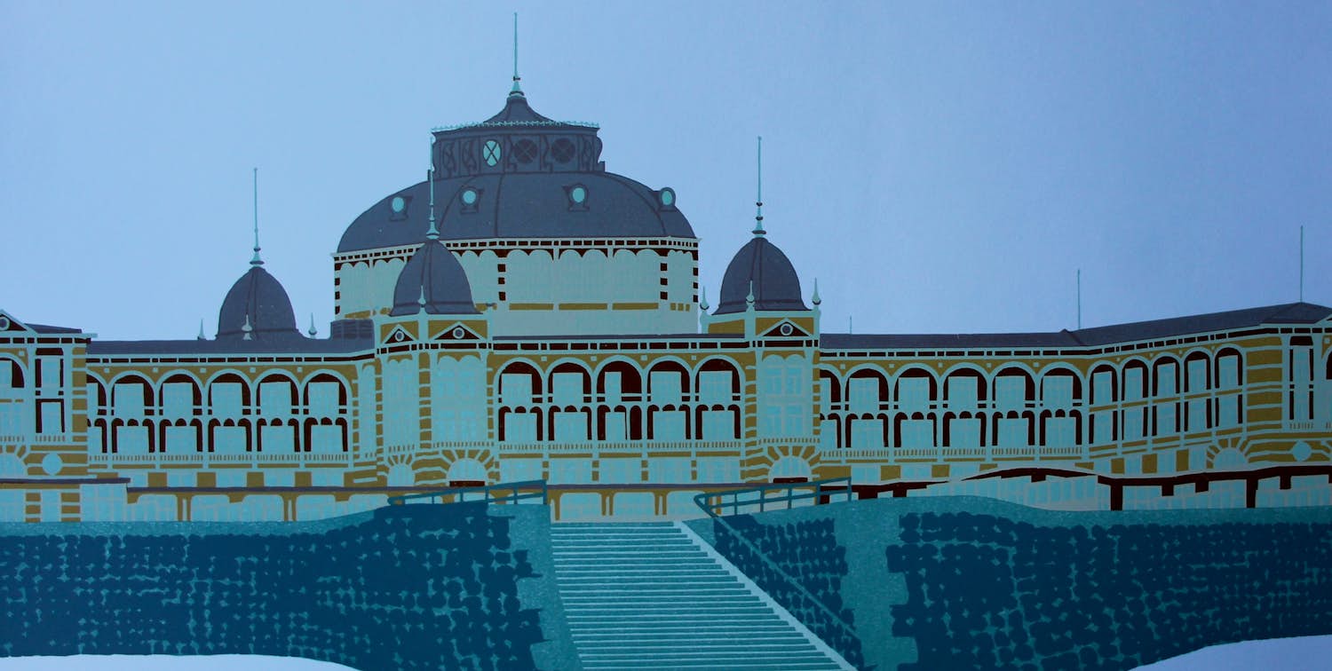 Sees Vlag - Linosnede: Scheveningen Kurhaus hotel - 1973 verkocht voor € 100!