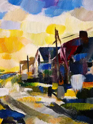 Eddy Sikma - Grote expressionistische gouache "zomeravond landschap" - gesigneerd kopen? Bied vanaf 39!