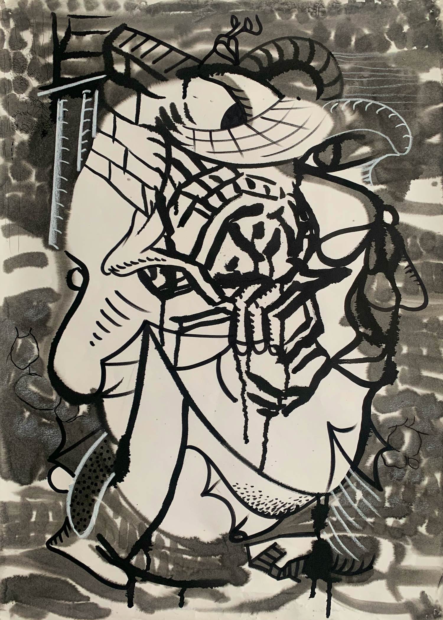 Thomas van der Linden - gemengde techniek op papier | 'The Worldly Portraits' | 1990 kopen? Bied vanaf 125!