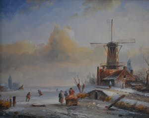 Niet of onleesbaar gesigneerd - Hollands winterlandschap - Olieverf op paneel - Gesigneerd kopen? Bied vanaf 10!