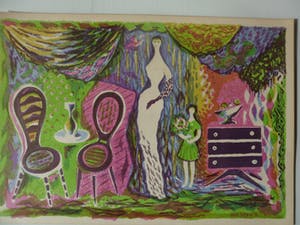 Dick Elffers - Mooie Jaren 50 Kleuren Litho "Moeder en dochter" proefdruk. kopen? Bied vanaf 25!