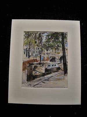 Louis van der Pol - Impressionistisch Aquarel "Amsterdam de Prinsengracht" ca. 1950 kopen? Bied vanaf 10!