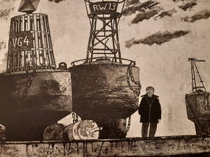 Herman Berserik - sepia ets: zelfportret bij boeien - 1982 kopen? Bied vanaf 70!