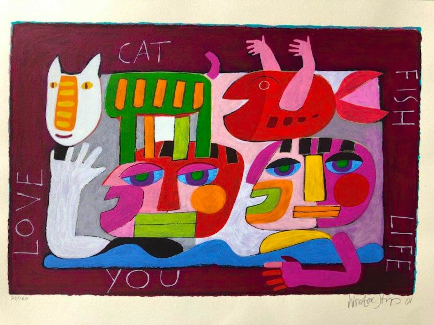 Wouter Stips - Kleurenzeefdruk LOVE YOU: CAT-FISH-LIFE kopen? Bied vanaf 110!