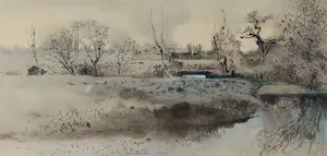 Jose Calsina - Pen/ Aquarel op papier, Landschap - Ingelijst kopen? Bied vanaf 40!