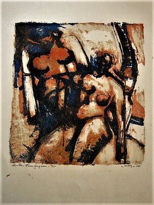 Wim Motz - Rotterdam ARA-groep - grote Litho in kleine oplage (15) - "twee naakte figuren" kopen? Bied vanaf 10!