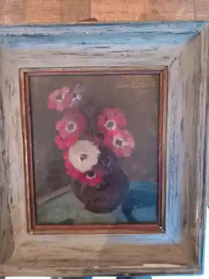 Koos Stikvoort - vaas met bloemen rood en een wit verkocht voor € 500!