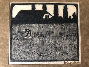 Dirk Koning - Een boer met korenschoven - Houtsnede kopen? Bied vanaf 90!