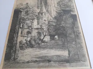Willem Gerard Hofker - Ets, Prinsenhof en Oude Kerk te Delft kopen? Bied vanaf 45!