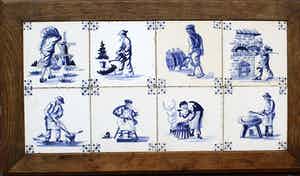 Niet of onleesbaar gesigneerd - Fraai Groot Antiek Beroepen Tegeltableau (19e eeuw) verkocht voor € 1!