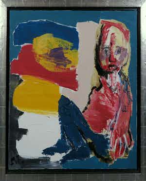 Martin van Wordragen - Olieverf op doek, Jongen met vlag, Ingelijst verkocht voor € 150!