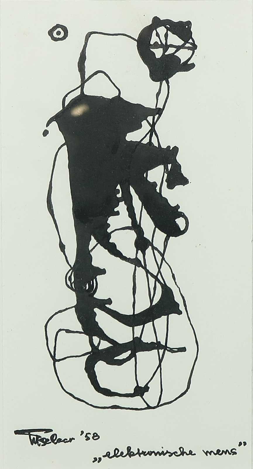 Henri Titselaar - Pentekening, Elektronische mens + boek - Ingelijst kopen? Bied vanaf 35!