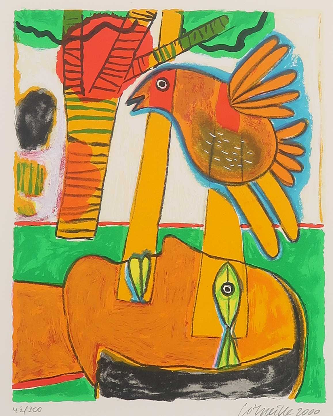 Corneille - Zeefdruk, Tete pensive, soleil rouge - Ingelijst kopen? Bied vanaf 150!