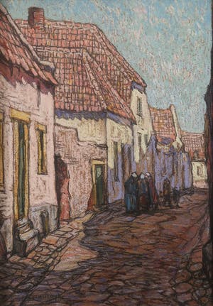 Niet of onleesbaar gesigneerd - Krijt op board, Straatje in Amersfoort - Ingelijst kopen? Bied vanaf 10!