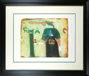 Michel van Overbeeke - Kleurenets met bladgoud, Table mountain - Ingelijst verkocht voor € 80!