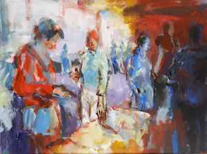 Henk van der Heijden - Acryl op papier, De markthal - Ingelijst kopen? Bied vanaf 50!