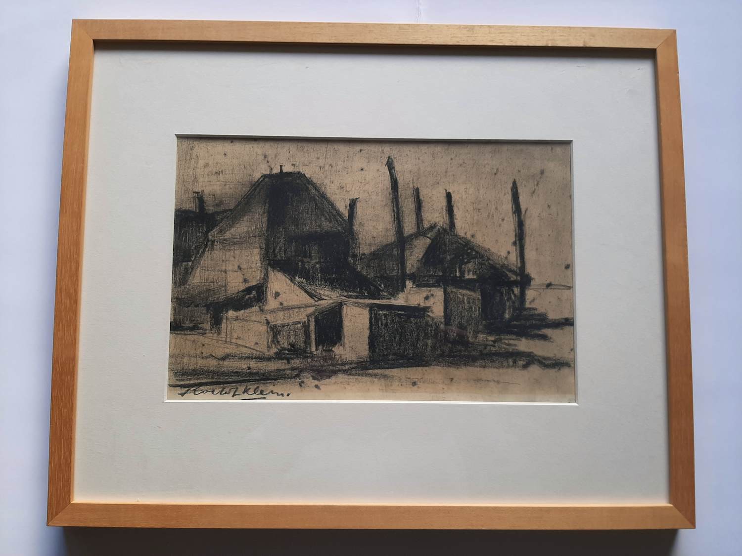 Roelof Klein - Houtskool tekening, boerderij. kopen? Bied vanaf 40!