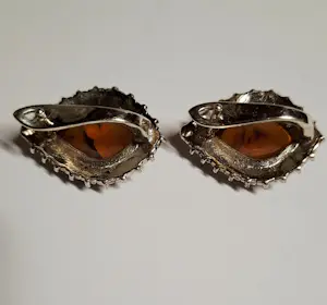 Vintage teardrop oorbellen met gouden amber en marcasiet kopen? Bied vanaf 75!