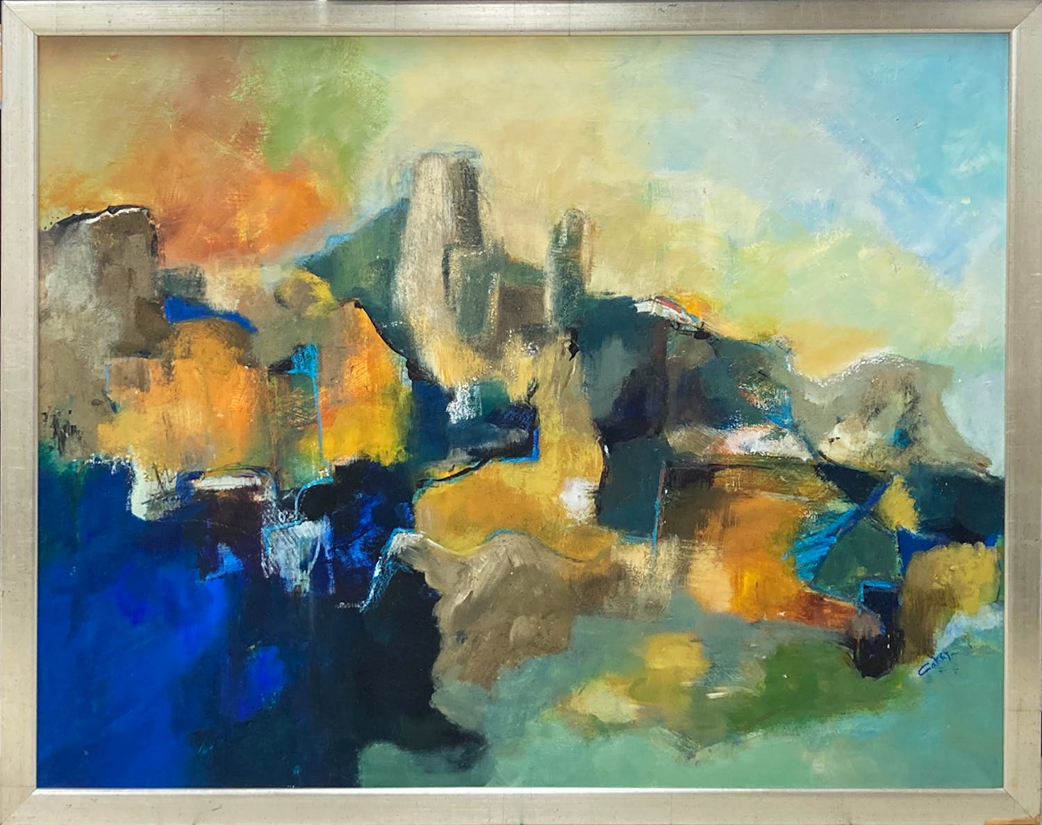 Niet of onleesbaar gesigneerd - Olieverf op paneel, Abstract landschap - Ingelijst kopen? Bied vanaf 1!