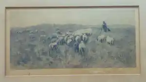 Anton Mauve (sr.) - HERDER MET KUDDE SCHAPEN / ZW-W GRAVURE / 39x54cm / KADER / CAREL LODEWIJK DAKE verkauft für € 60!