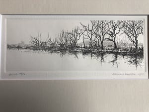 Harmen Kooistra - Bomenrij langs waterkant met in de verte een molen kopen? Bied vanaf 25!