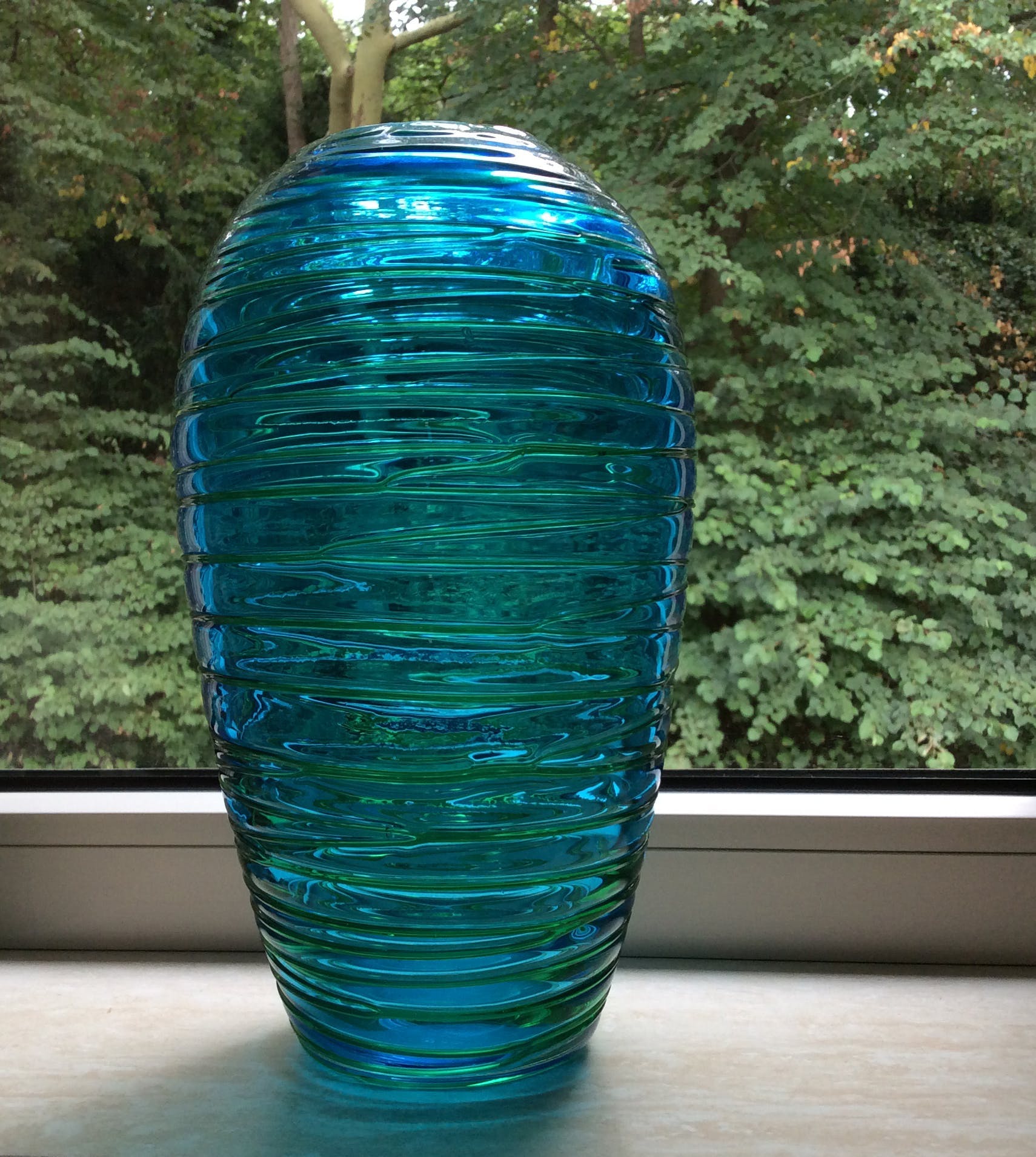 Venini - Fulvio Bianconi - blauwe vaas met groen glasdraad kopen? Bied vanaf 395!