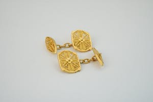 2295 -  1 set sierlijke 18 karaats geel-gouden Filigrain manchetknopen - gekeurd kopen? Bied vanaf 220!