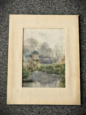 Paul Themon - 19e eeuwse Belgische Aquarel "afgemeerde boot in landschap" gesigneerd kopen? Bied vanaf 41!