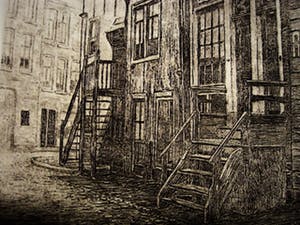 Johannes Josseaud - Mooie sfeervolle ETS Amsterdam "Driehoekstraat Jordaan" ca. 1910 kopen? Bied vanaf 1!