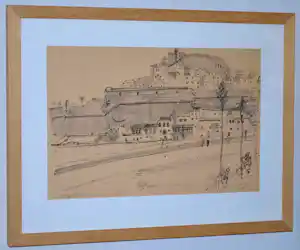 Jan den Hengst - Peñíscola, Spanje, bij Valencia - inkttekening - ingelijst verkauft für € 60!