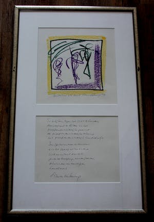 Simon Vinkenoog - Ingelijste krijttekening + gedicht: Invitation a la danse - 1993 kopen? Bied vanaf 149!