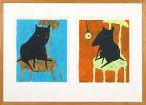 Peter Bastiaanssen - Zeefdruk, Dog tweeluik - Ingelijst verkocht voor € 40!