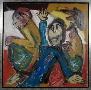 Martin van Wordragen - Olieverf op doek, Paniek in de bar - Ingelijst (Groot) kopen? Bied vanaf 250!