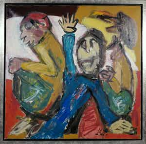 Martin van Wordragen - Olieverf op doek, Paniek in de bar - Ingelijst (Groot) verkocht voor € 250!