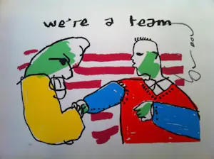 Herman Brood - Kleurenzeefdruk WE'RE A TEAM Handgesigneerd kopen? Bied vanaf 299!