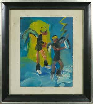 Rob Scholte - Acryl op papier, Engelen- Ingelijst verkocht voor € 350!