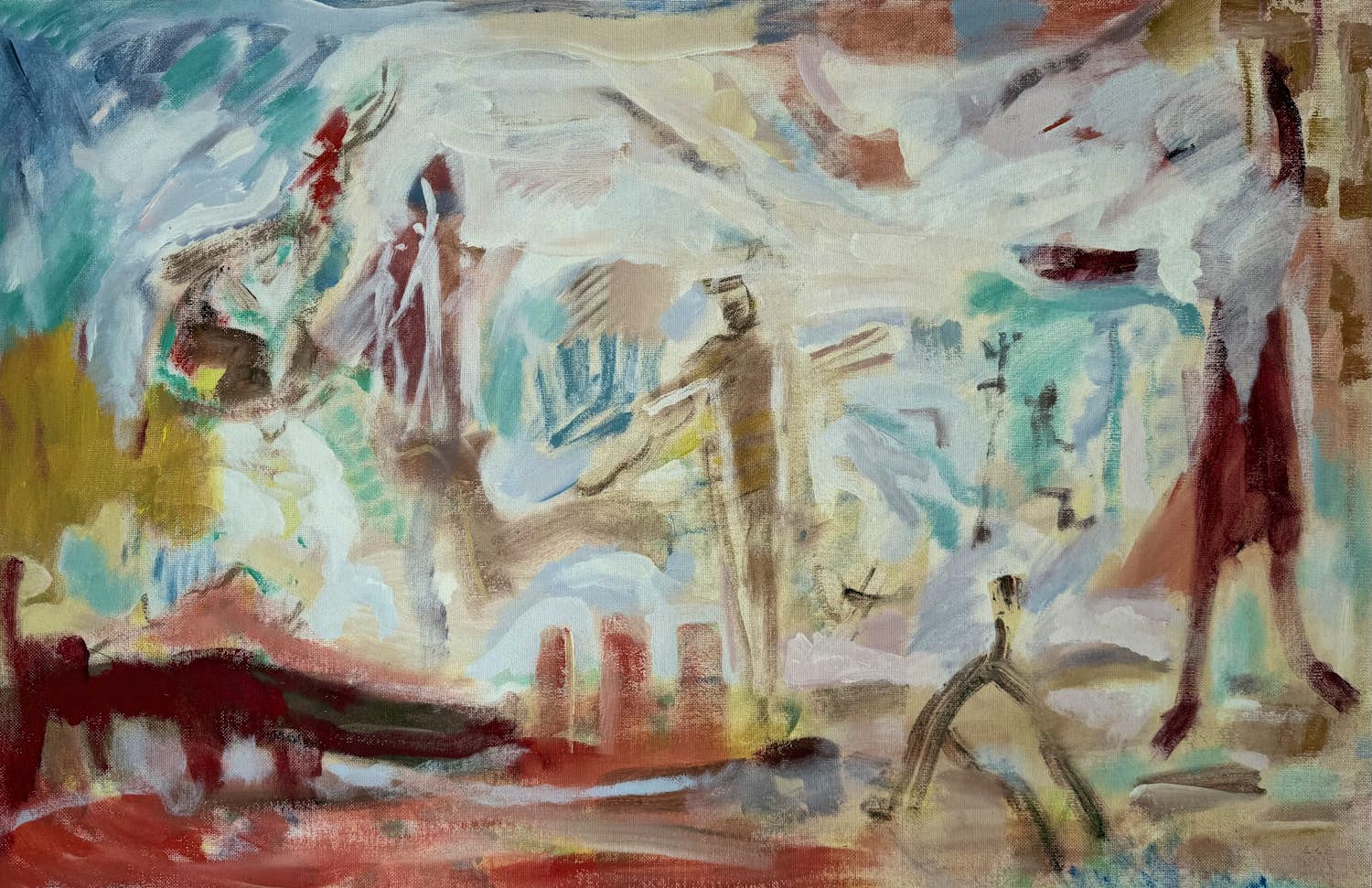 Klaas Boonstra - olieverf op board | 'Fantasiewereld' (Groot werk) verkocht voor € 600!