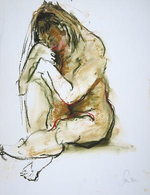 Franscz Witte - Acryl en krijt op papier, Leunend naakt kopen? Bied vanaf 1!