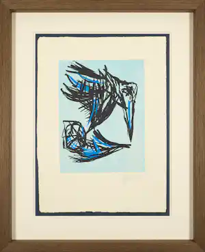 Karel Appel - Blue Raven - Grote Expressieve Aquatint Ets - heel fraai ingelijst kaufen? Bieten Sie von 1890!