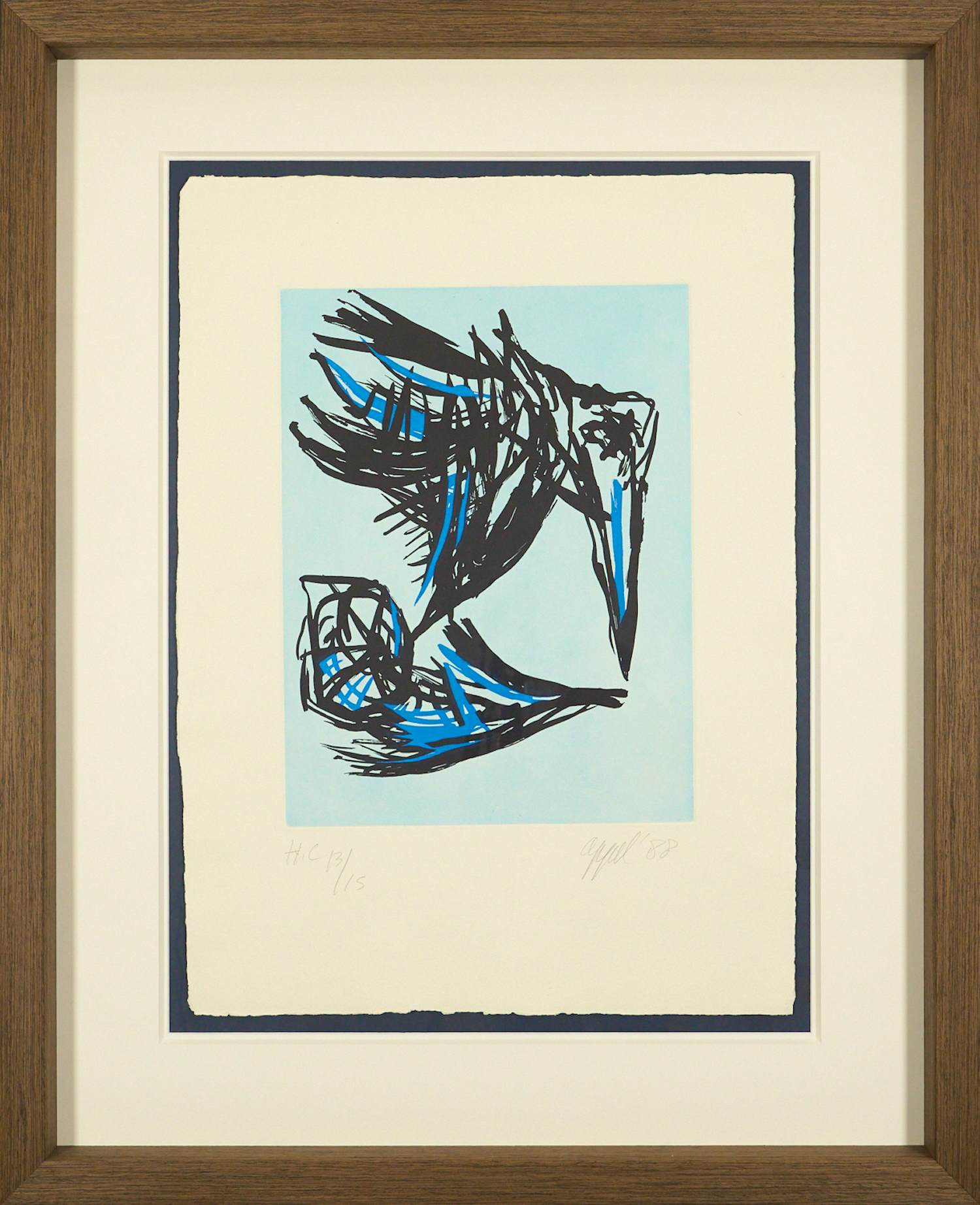Karel Appel - Blue Raven - Grote Expressieve Aquatint Ets - heel fraai ingelijst kopen? Bied vanaf 1890!