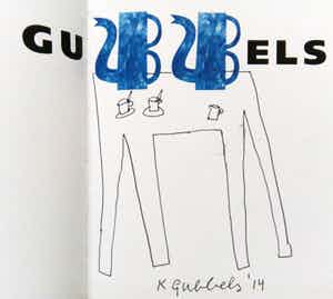 Klaas Gubbels - Tekening in inkt op schutblad van uniek boek. verkocht voor € 150!