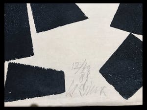 Carel Visser - (1928-2015) twee-kleuren houtdruk "Vliegen". kopen? Bied vanaf 100!