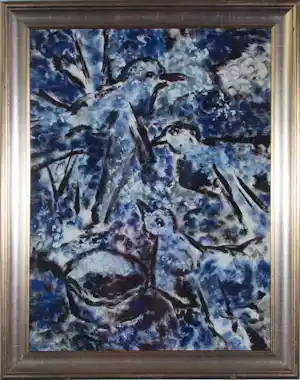 Jelle Hoogstra - Gouache op papier, Voorstelling met vogels - Ingelijst verkauft für € 50!