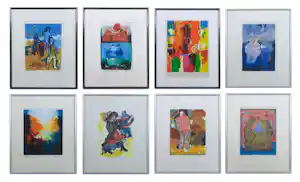 Michel van Overbeeke - Jan Sierhuis, en anderen! SET van 8 kleine ingelijste werken vendu pour 75€ !
