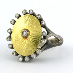 18k geel goud met zilveren ring bezet met briljant geslepen diamant tot. 0,20ct kopen? Bied vanaf 210!