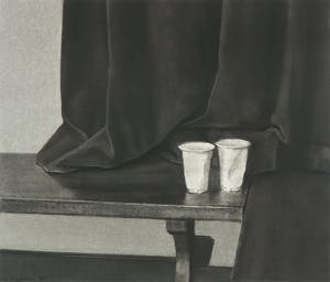 Gerard Huysman - Realistische pasteltekening van twee bekers voor een gordijn kopen? Bied vanaf 1!
